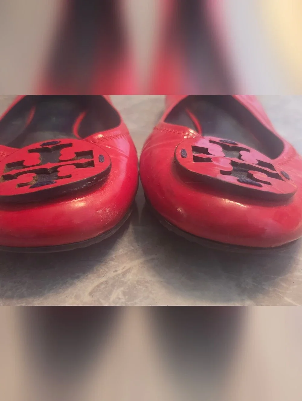 Tory Burch Red Patent Leather Logo Ballet Flats